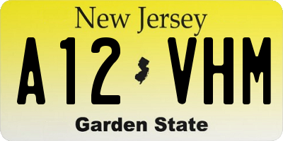 NJ license plate A12VHM