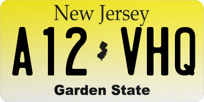 NJ license plate A12VHQ