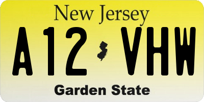 NJ license plate A12VHW