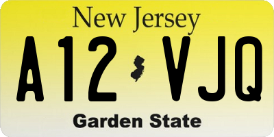 NJ license plate A12VJQ