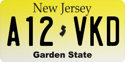 NJ license plate A12VKD