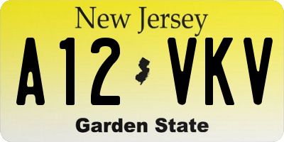 NJ license plate A12VKV