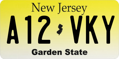 NJ license plate A12VKY