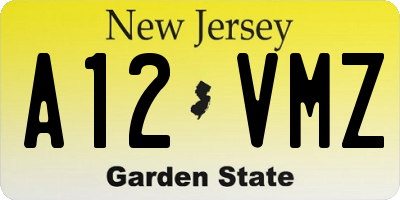 NJ license plate A12VMZ