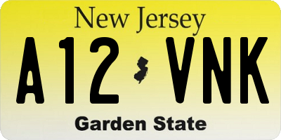 NJ license plate A12VNK