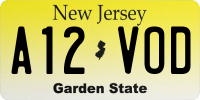 NJ license plate A12VOD