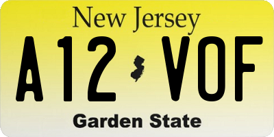NJ license plate A12VOF