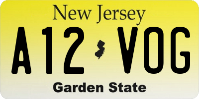 NJ license plate A12VOG
