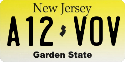 NJ license plate A12VOV