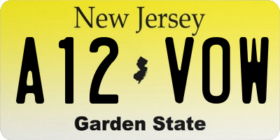 NJ license plate A12VOW