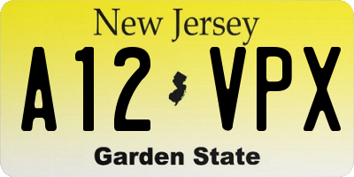 NJ license plate A12VPX