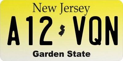 NJ license plate A12VQN