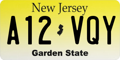NJ license plate A12VQY