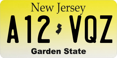 NJ license plate A12VQZ
