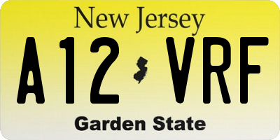 NJ license plate A12VRF