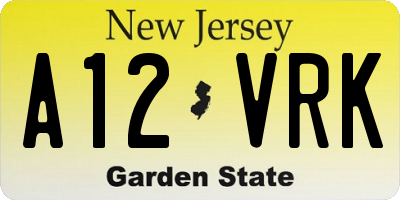 NJ license plate A12VRK