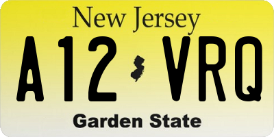 NJ license plate A12VRQ