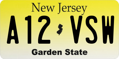 NJ license plate A12VSW