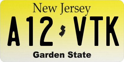 NJ license plate A12VTK