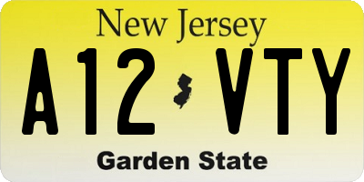 NJ license plate A12VTY