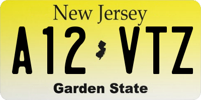 NJ license plate A12VTZ