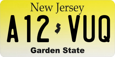 NJ license plate A12VUQ