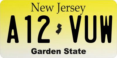 NJ license plate A12VUW