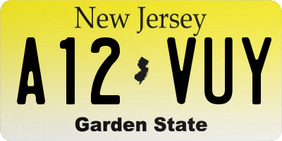 NJ license plate A12VUY