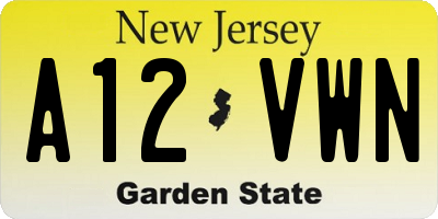 NJ license plate A12VWN