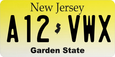 NJ license plate A12VWX