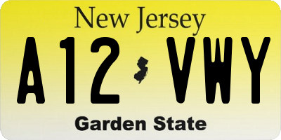 NJ license plate A12VWY
