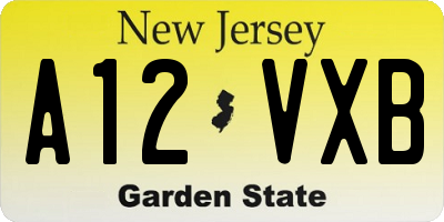 NJ license plate A12VXB
