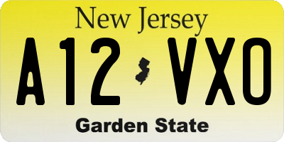 NJ license plate A12VXO