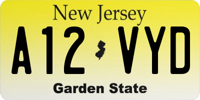 NJ license plate A12VYD
