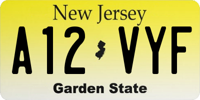 NJ license plate A12VYF
