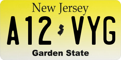 NJ license plate A12VYG