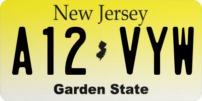 NJ license plate A12VYW