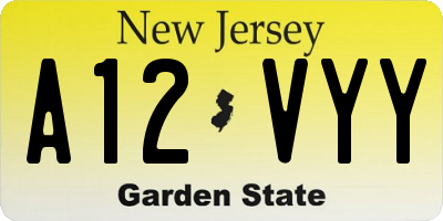 NJ license plate A12VYY