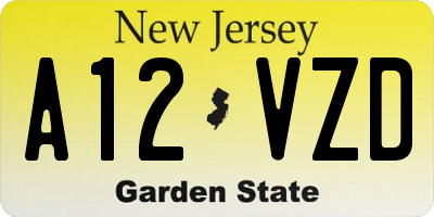 NJ license plate A12VZD