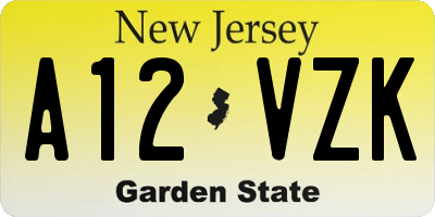 NJ license plate A12VZK