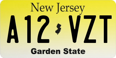 NJ license plate A12VZT
