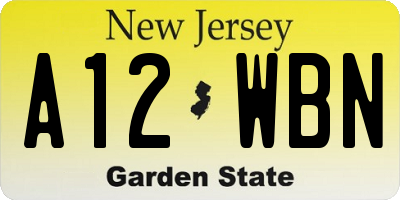 NJ license plate A12WBN