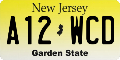 NJ license plate A12WCD