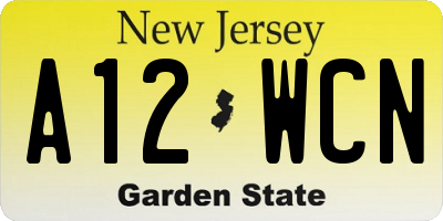 NJ license plate A12WCN