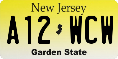 NJ license plate A12WCW