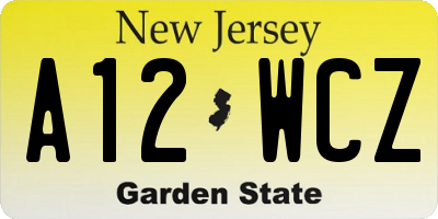 NJ license plate A12WCZ