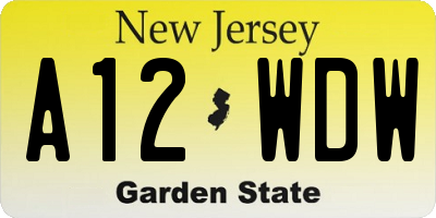 NJ license plate A12WDW