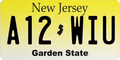 NJ license plate A12WIU
