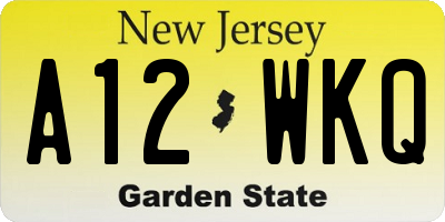 NJ license plate A12WKQ