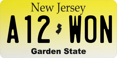 NJ license plate A12WON